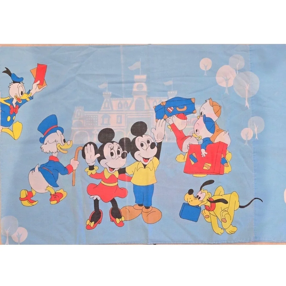 Vintage 1970s Disney‎ Mickey Minnie Frontierland Blue Pillowcase Knight Princess